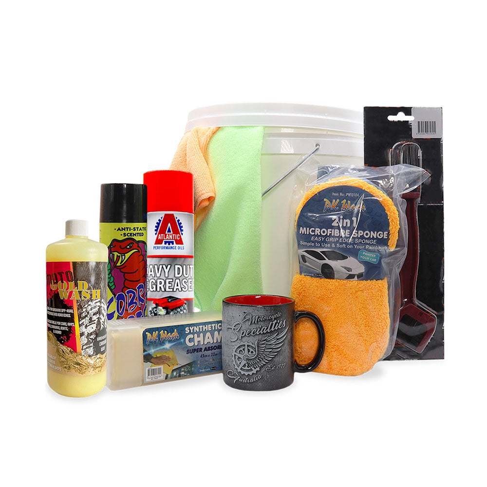 Motorcycle Gold Premium Detailing Bucket Wash Cleaning Care 10 Pieces Kit