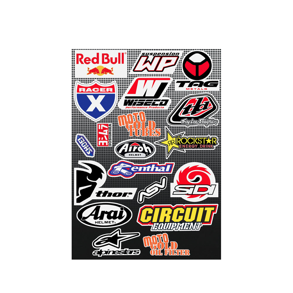 4 Sheets Pack Sticker Kit Assort Fit For Red Bull WP Suspension ASV Arai TLD Etc