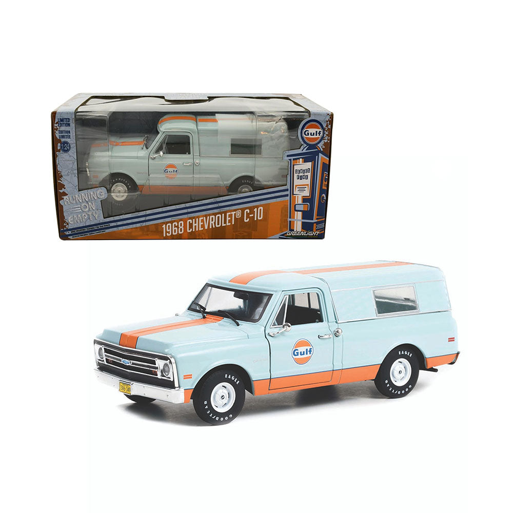 Greenlight 1:24 Gulf Oil 1968 Chevrolet C-10 With Camper Shell Diecast Car Model