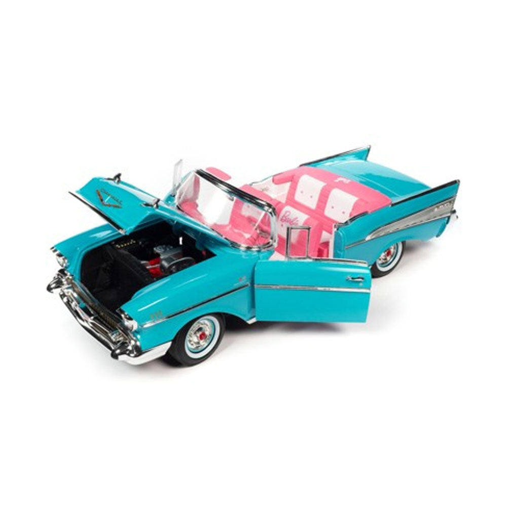 Auto World 1:18 1957 Chevy Bel Air Convertible Car Barbie Aqua Blue Pink Model