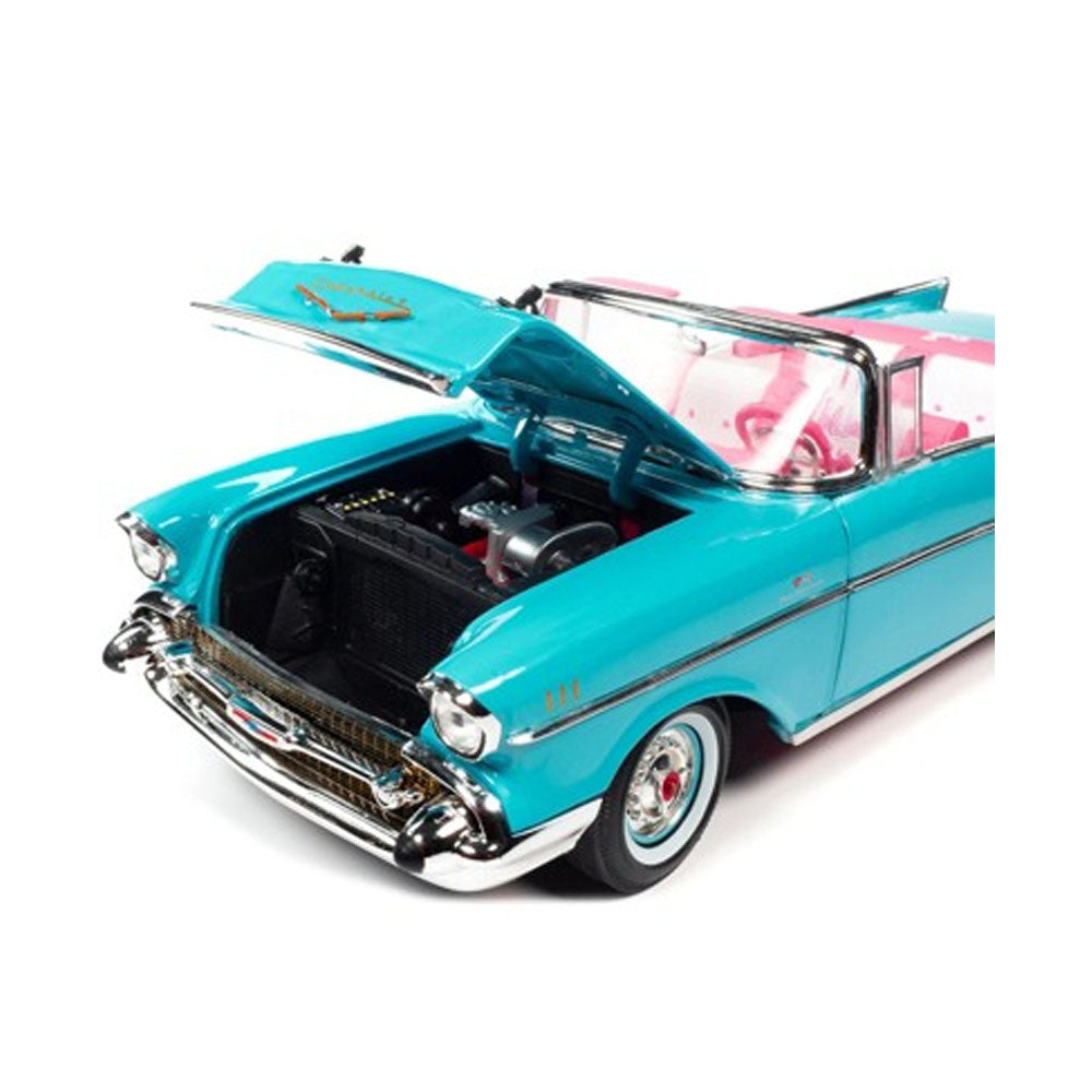 Auto World 1:18 1957 Chevy Bel Air Convertible Car Barbie Aqua Blue Pink Model