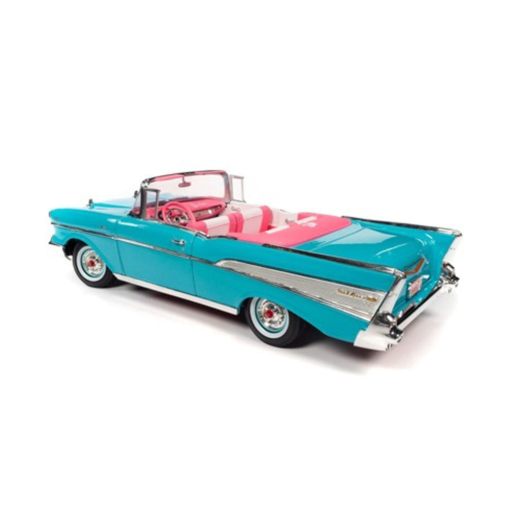 Auto World 1:18 1957 Chevy Bel Air Convertible Car Barbie Aqua Blue Pink Model