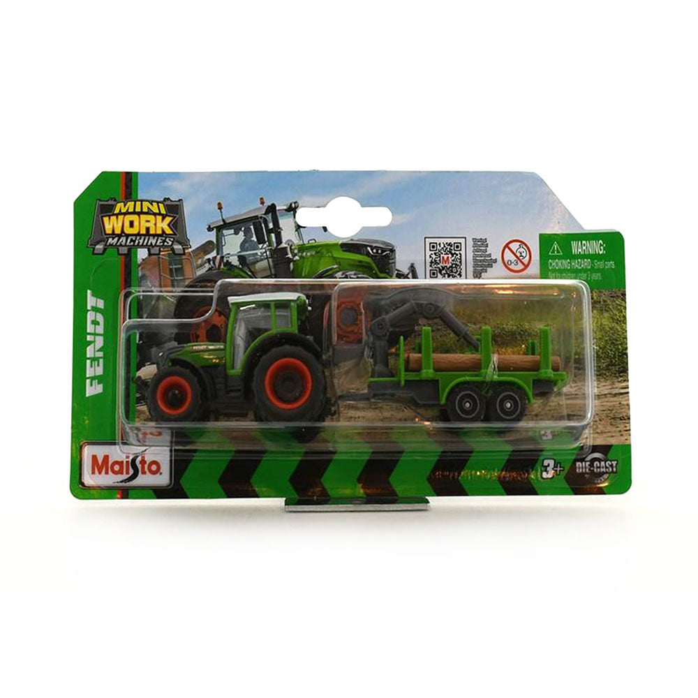 Maisto Mini Work Machines Fendt 209 Vario With Log Trailer Diecast Toy Model
