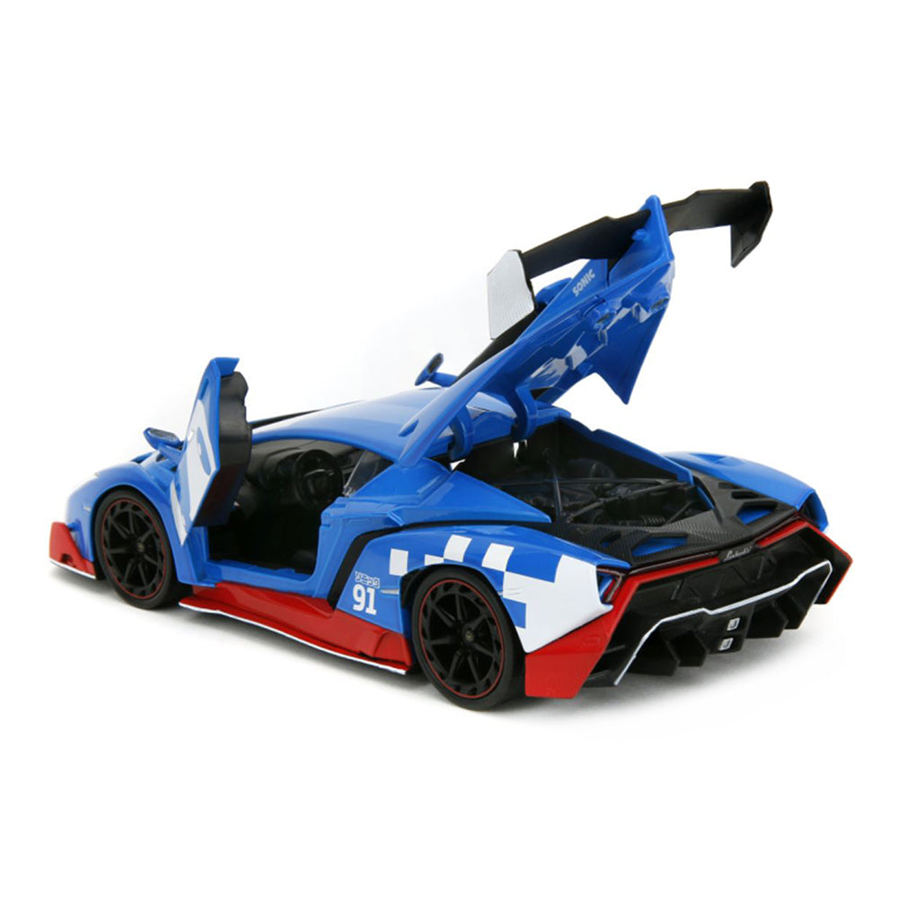 Jada 1:24 Scale Sonic The Hedgehog Lamborghini Veneno With Sonic Figure Diecast Model