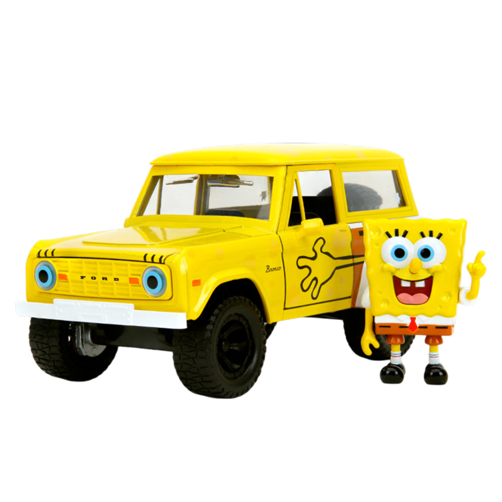 Jada 1:24 Scale 1973 Ford Bronco With Spongebob Squarepants Figure Diecast Model