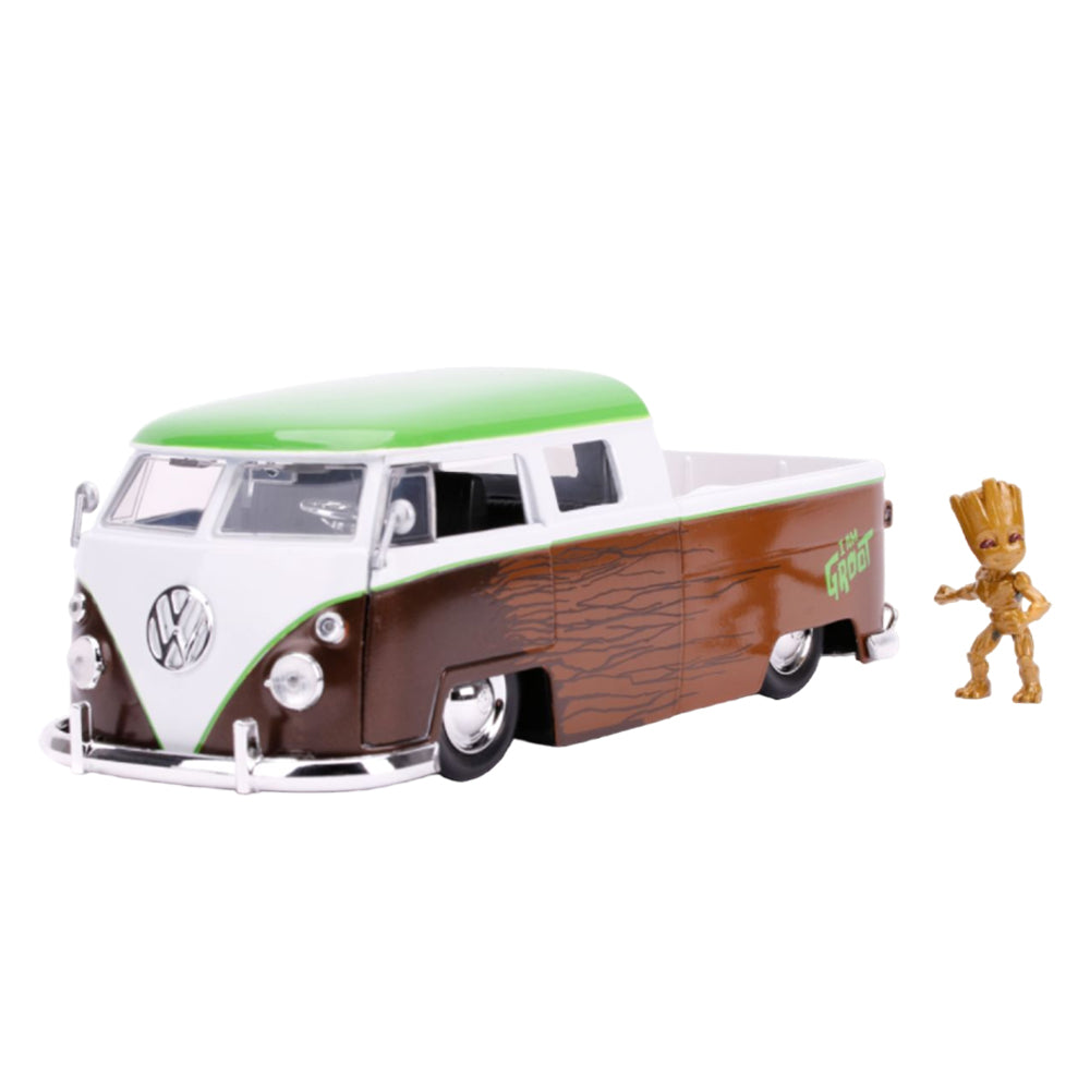 Jada 1:24 Scale 1963 Volkswagon Bus Pickup With Groot Figurine Diecast Model