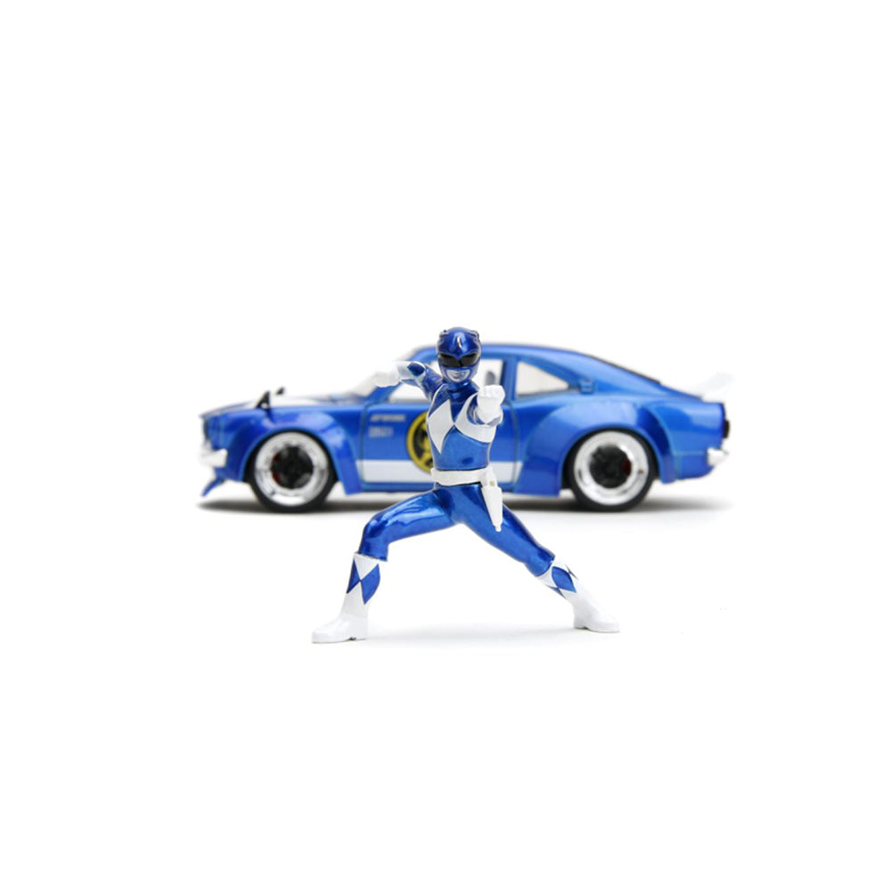 Jada 1:24 Scale Power Rangers 1974 Mazda RX-3 Car With Blue Ranger Diecast Model