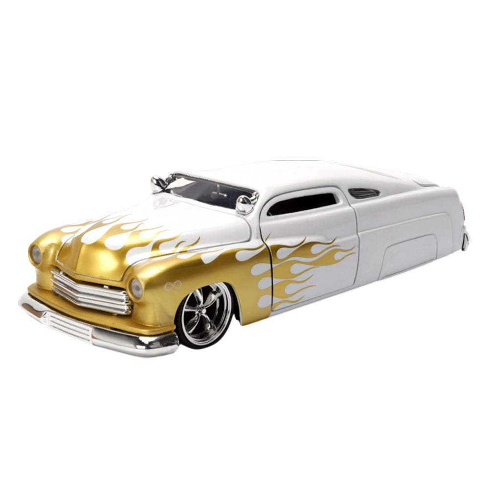 Jada 1:24 Scale Big Time Muscle 1951 Mercury White With Gold Flames Model