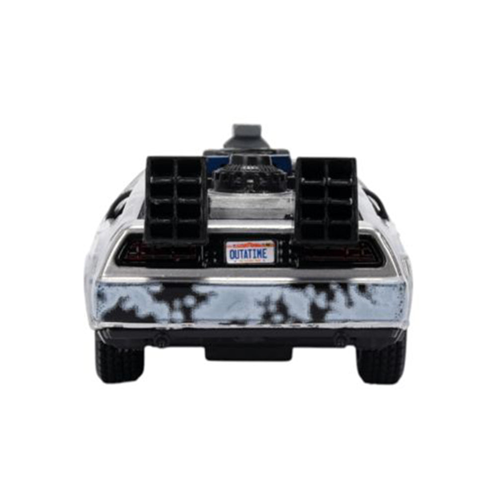 Jada 1:32 Scale Back To The Future Delorean Frost Version With Truck Box Diecast Model