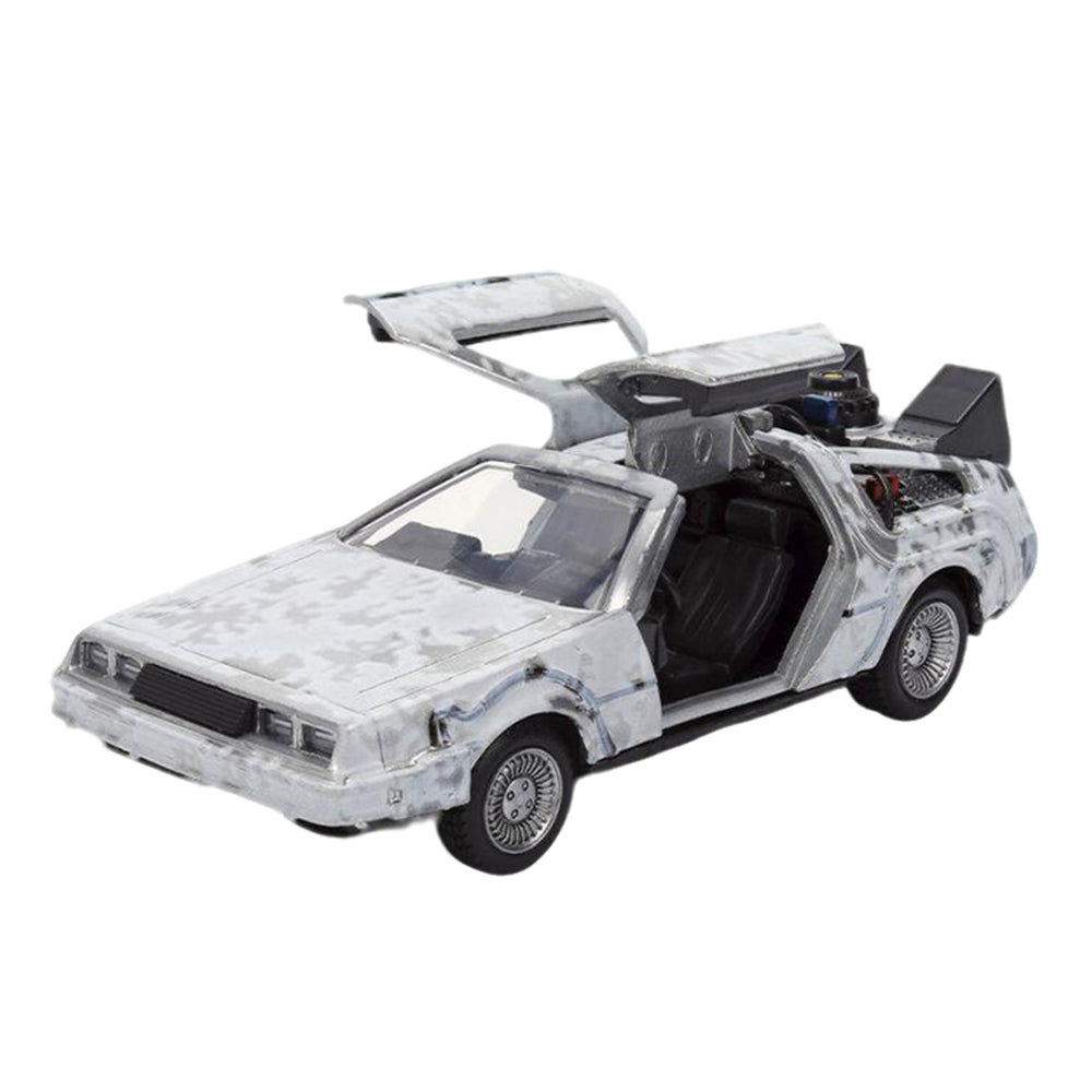 Jada 1:32 Scale Back To The Future Delorean Frost Version With Truck Box Diecast Model