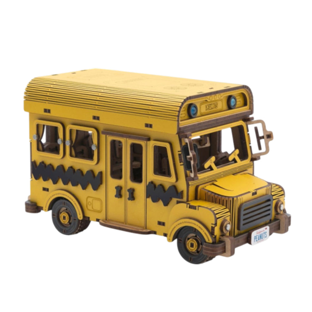 Puremind Peanuts Snoopy School Bus Wooden DIY Model Kit 253 Pieces