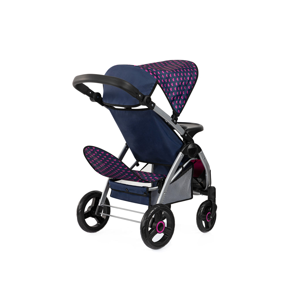 Bayer Twin Star Doll Pram Blue With Pink Hearts & Unicorn For 46cm Dolls