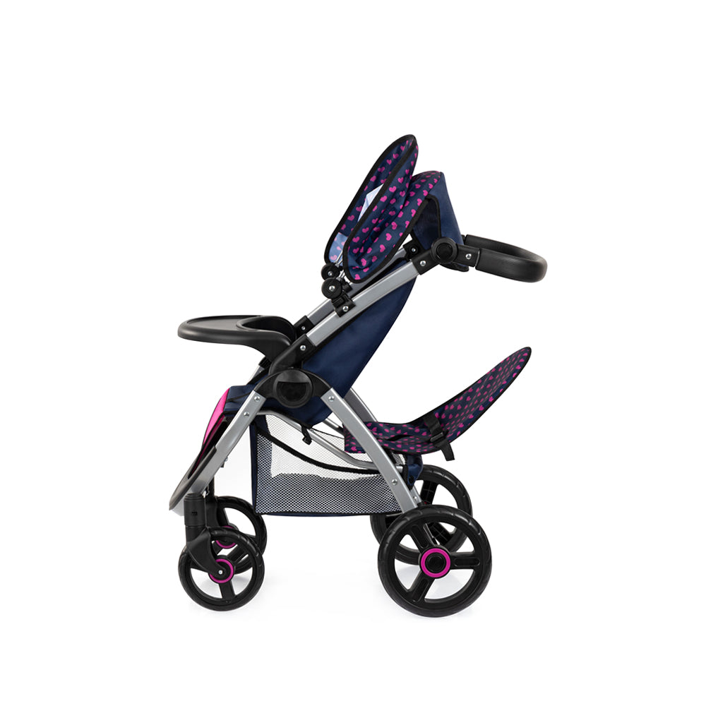 Bayer Twin Star Doll Pram Blue With Pink Hearts & Unicorn For 46cm Dolls