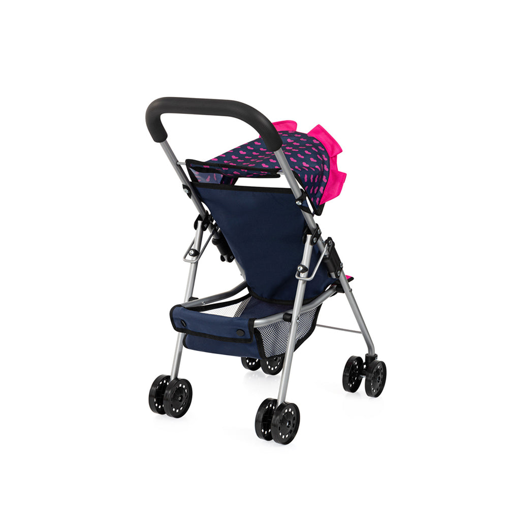 Bayer Buggy Doll Pram Foldable Dark Blue With Pink Heats & Unicorn For 46cm Doll