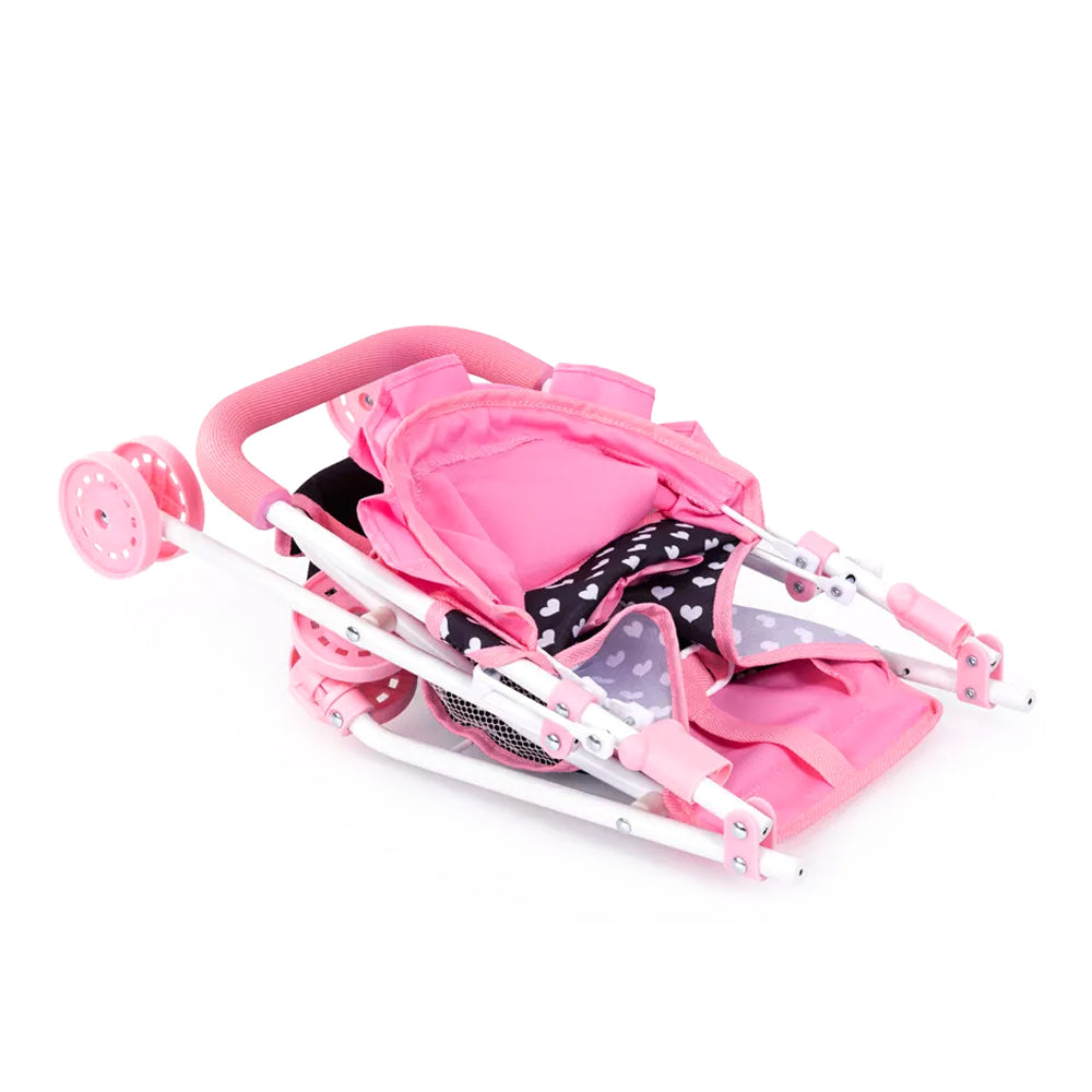 Bayer Buggy Doll Prams Strollers Pink & Black With Pink Bow Kids Pretend Toy