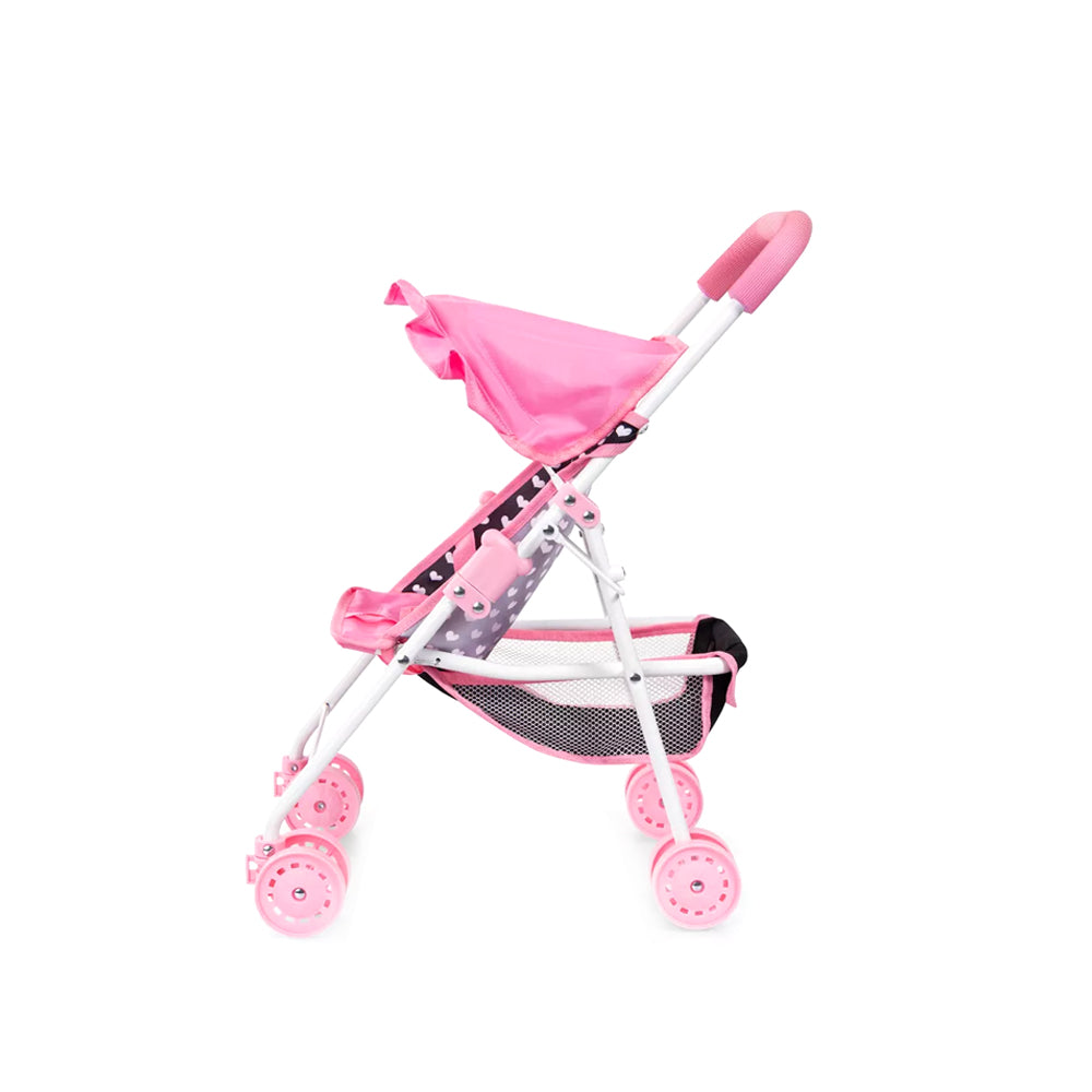 Bayer Buggy Doll Prams Strollers Pink & Black With Pink Bow Kids Pretend Toy
