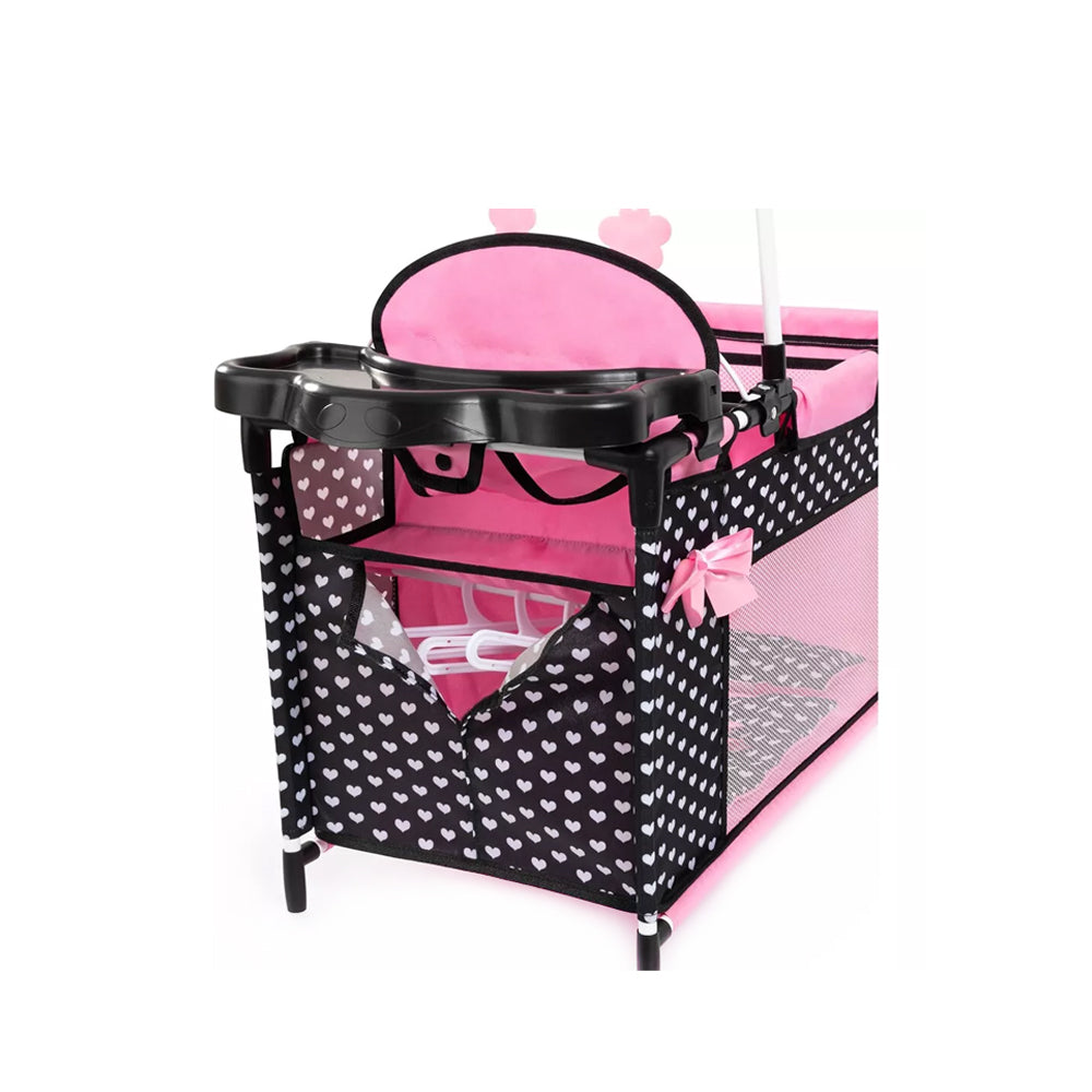 Bayer Multi Bed Doll Cot & Integrated High Chair Pink Black Kids Playset
