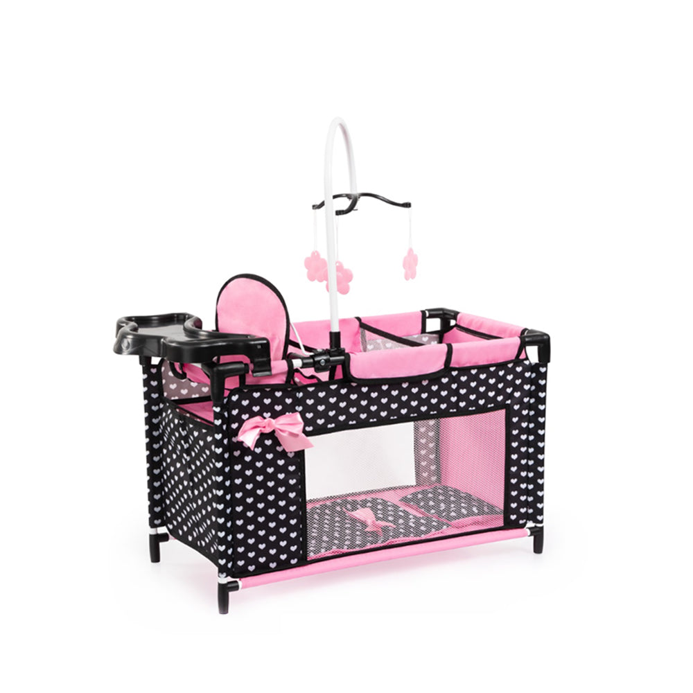 Bayer Multi Bed Doll Cot & Integrated High Chair Pink Black Kids Playset