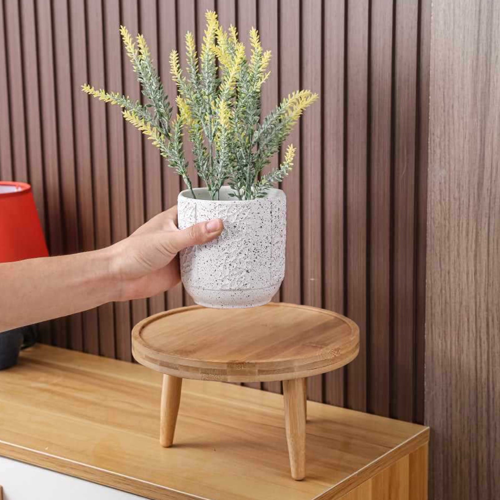 Wood Plant Stands Indoor,Mid-Century Modern Single Plant Stand for 3-12 Inch Pots,Tall Plant Stool for Large Plants,Perfect for Living Room,Balcony,and Office Beige