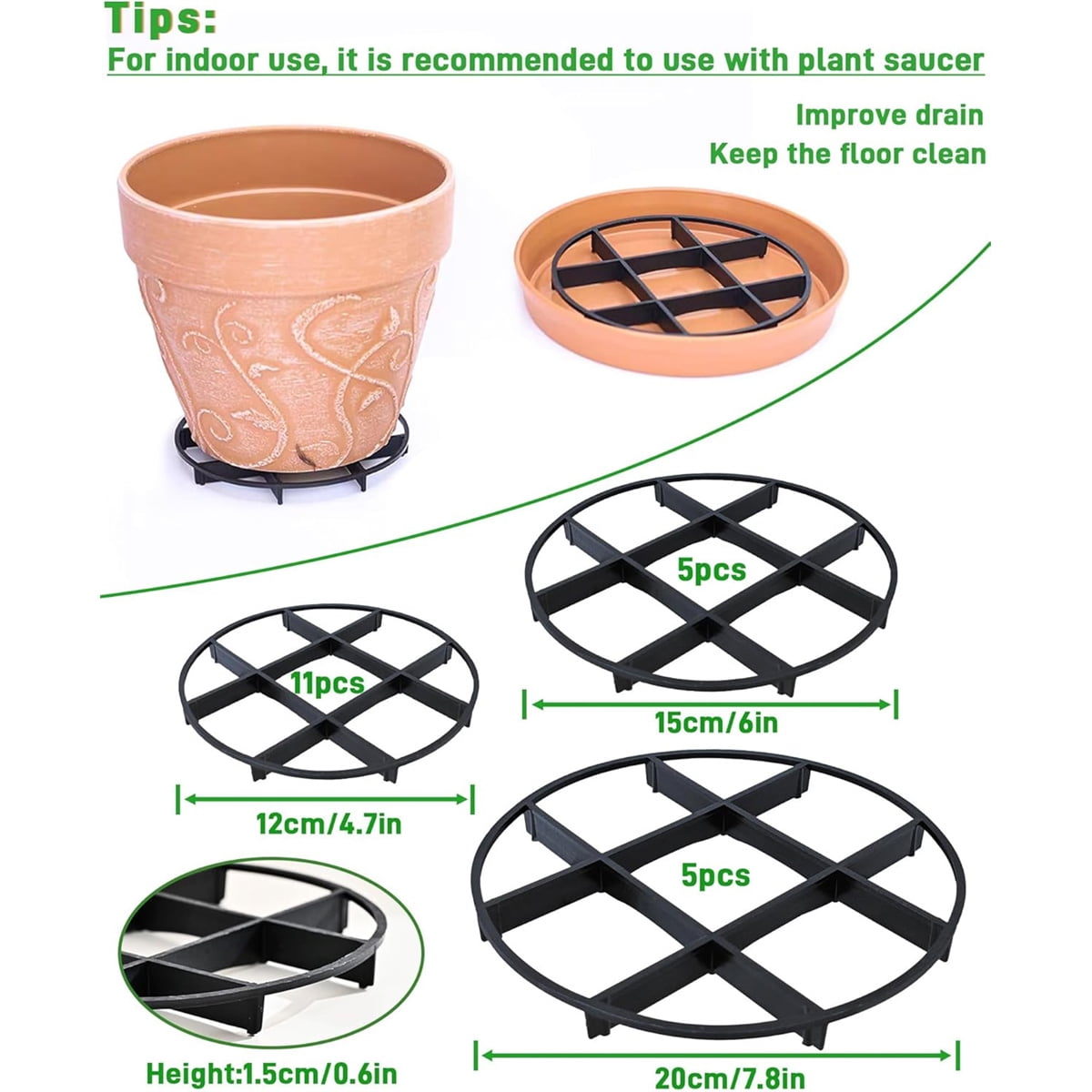 Plant Saucer Drainage Rack Stand,Tutuviw 21Pcs 3 Size Flower Pot Level Feet Elevator Support Holder,Plant Stands for Flower Pot Prevention Drainage,Reusable Mesh Pad,Raises Protector Plant Trivet