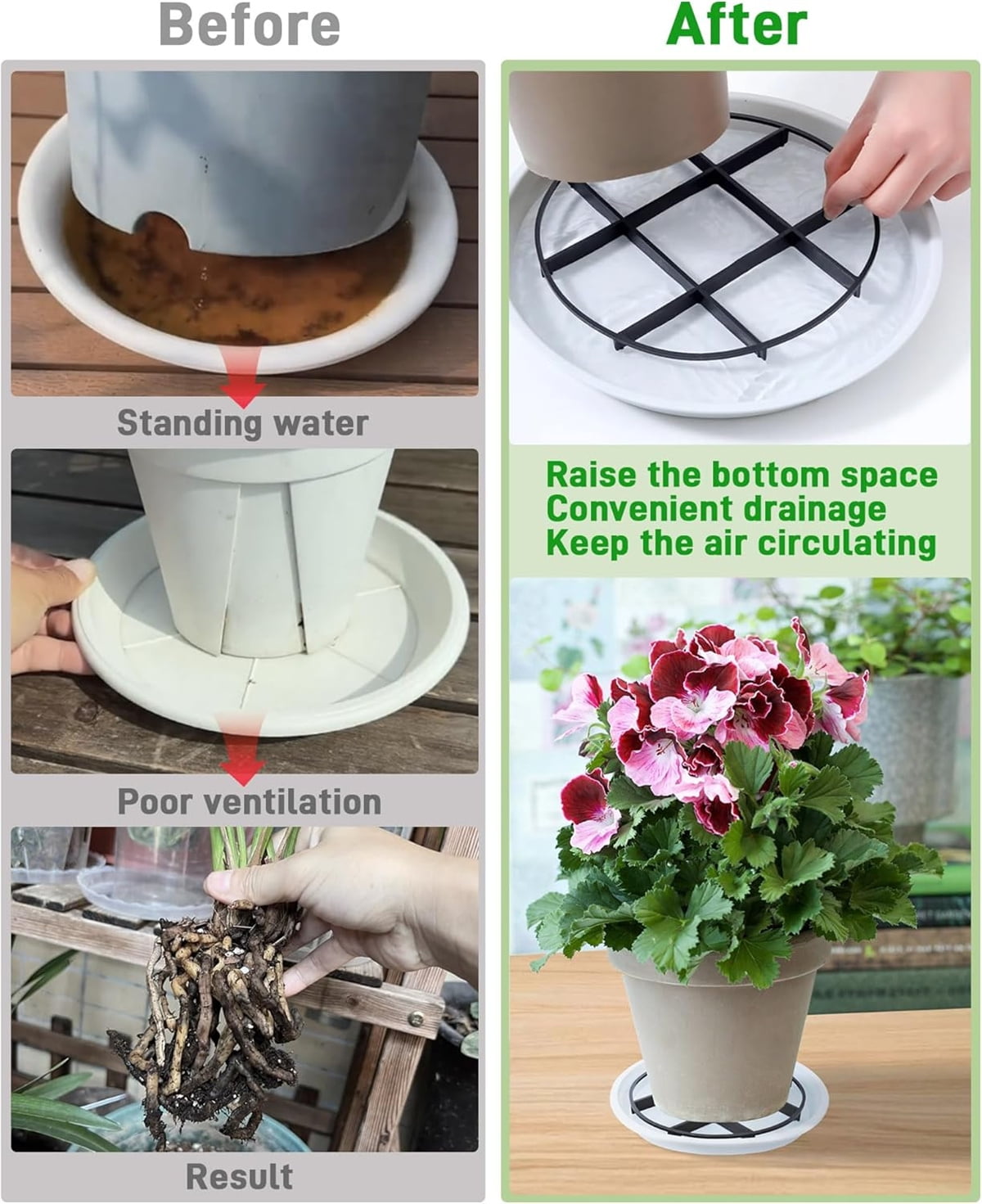 Plant Saucer Drainage Rack Stand,Tutuviw 21Pcs 3 Size Flower Pot Level Feet Elevator Support Holder,Plant Stands for Flower Pot Prevention Drainage,Reusable Mesh Pad,Raises Protector Plant Trivet