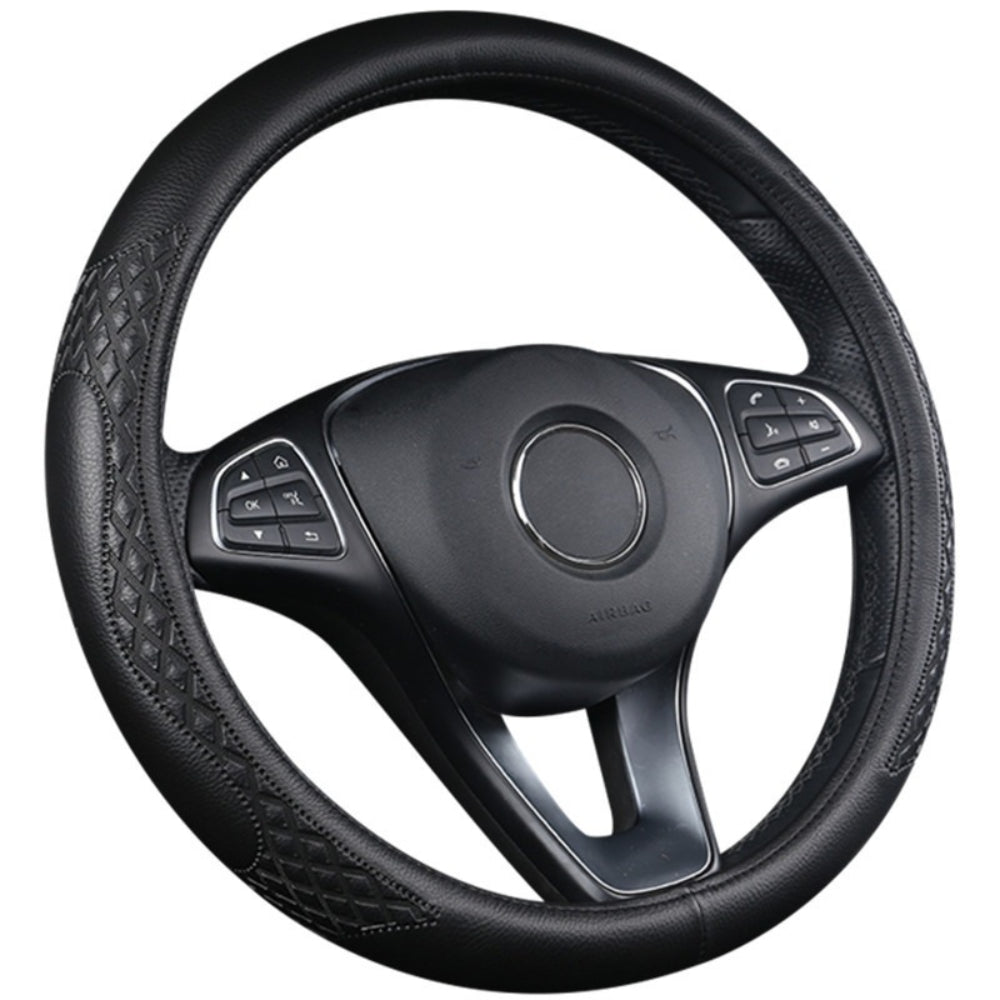Universal Luxury Steering Wheel Cover 37-38cm All-Season Non-Slip Fits Most Cars (Black)