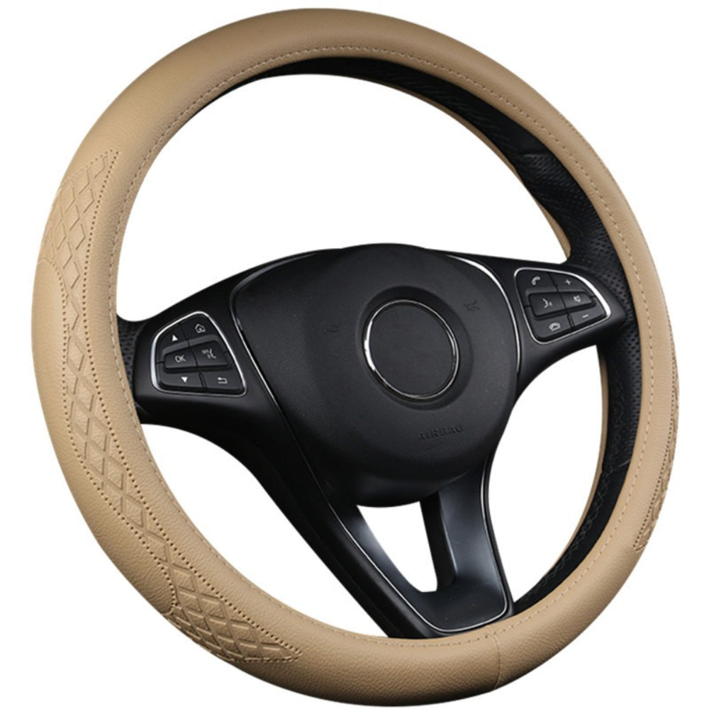 Universal Luxury Steering Wheel Cover 37-38cm All-Season Non-Slip Fits Most Cars (Beige)
