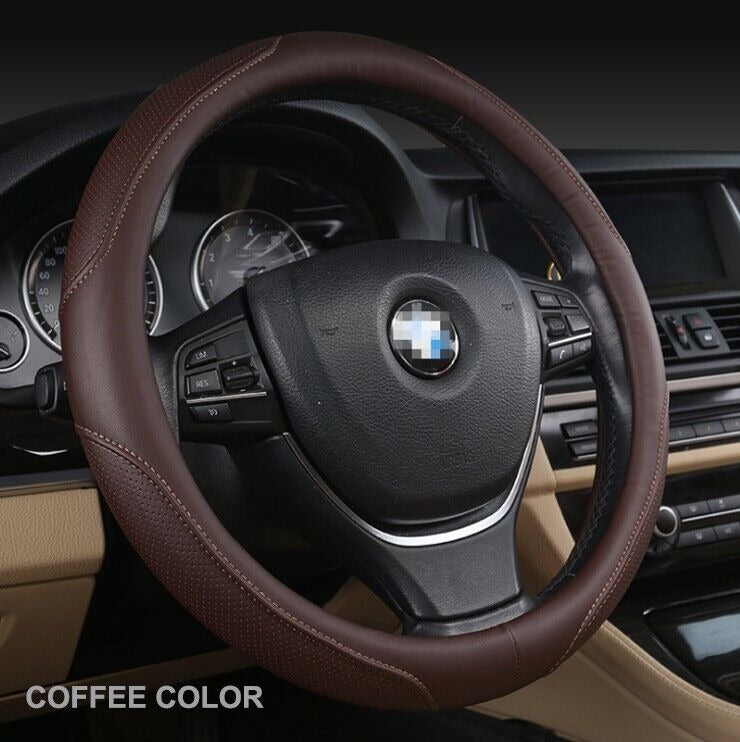 Universal Luxury Car 37-38cm Steering Wheel Cover PU Leather Non-slip Breathable (Brown)