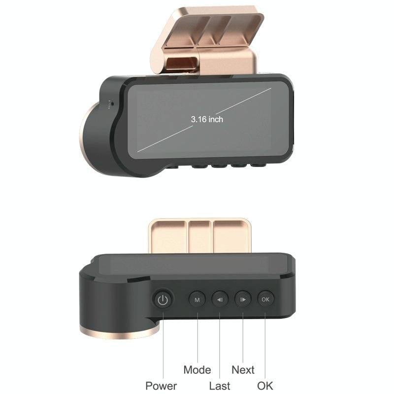 1080p Hd Night Vision Wifi Driving Recorder with In-car Camera - 3.16 Inch