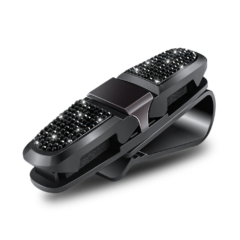 6 Pcs Black Luxury Rhinestone Car Sun Visor Glasses Clip - Multi-Functional, 180° Rotatable, ABS Material