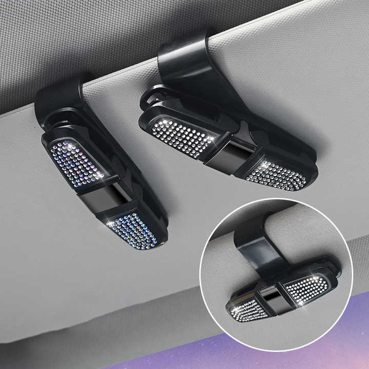 6 Pcs Pink Luxury Rhinestone Car Sun Visor Glasses Clip - Multi-Functional, 180° Rotatable, ABS Material