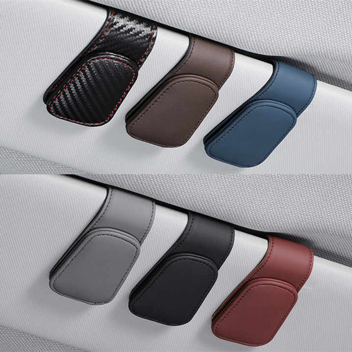 2 Pcs Beige PU Leather Car Visor Sunglasses Holder - Multi-Functional Clip for Glasses, Cards & Tickets, 9.5x4.5cm