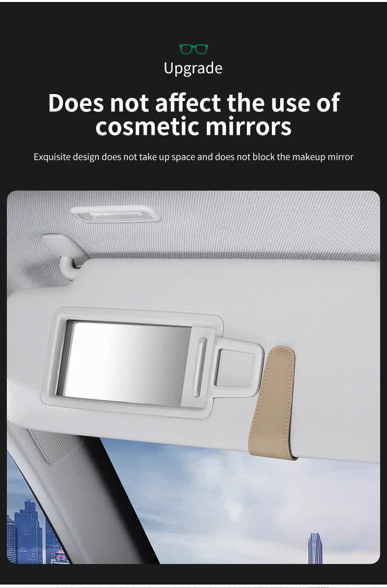 2 Pcs Beige PU Leather Car Visor Sunglasses Holder - Multi-Functional Clip for Glasses, Cards & Tickets, 9.5x4.5cm