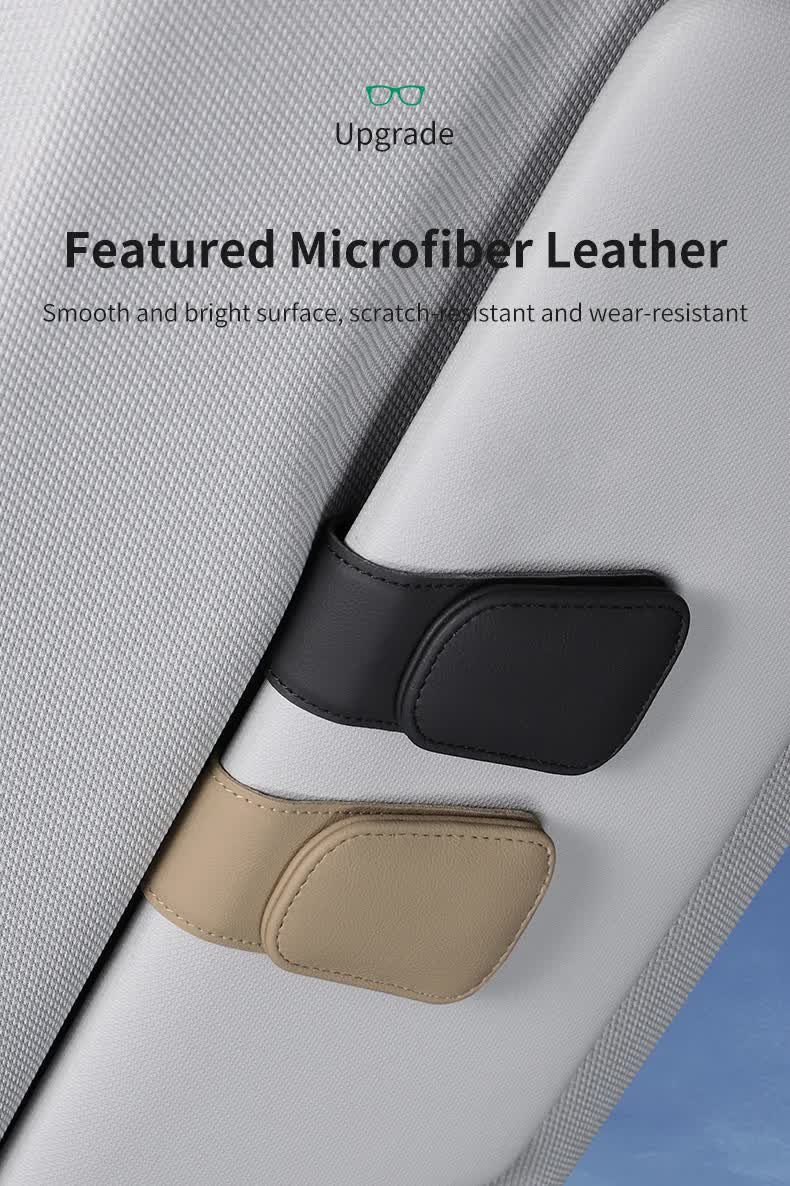 2 Pcs Beige PU Leather Car Visor Sunglasses Holder - Multi-Functional Clip for Glasses, Cards & Tickets, 9.5x4.5cm