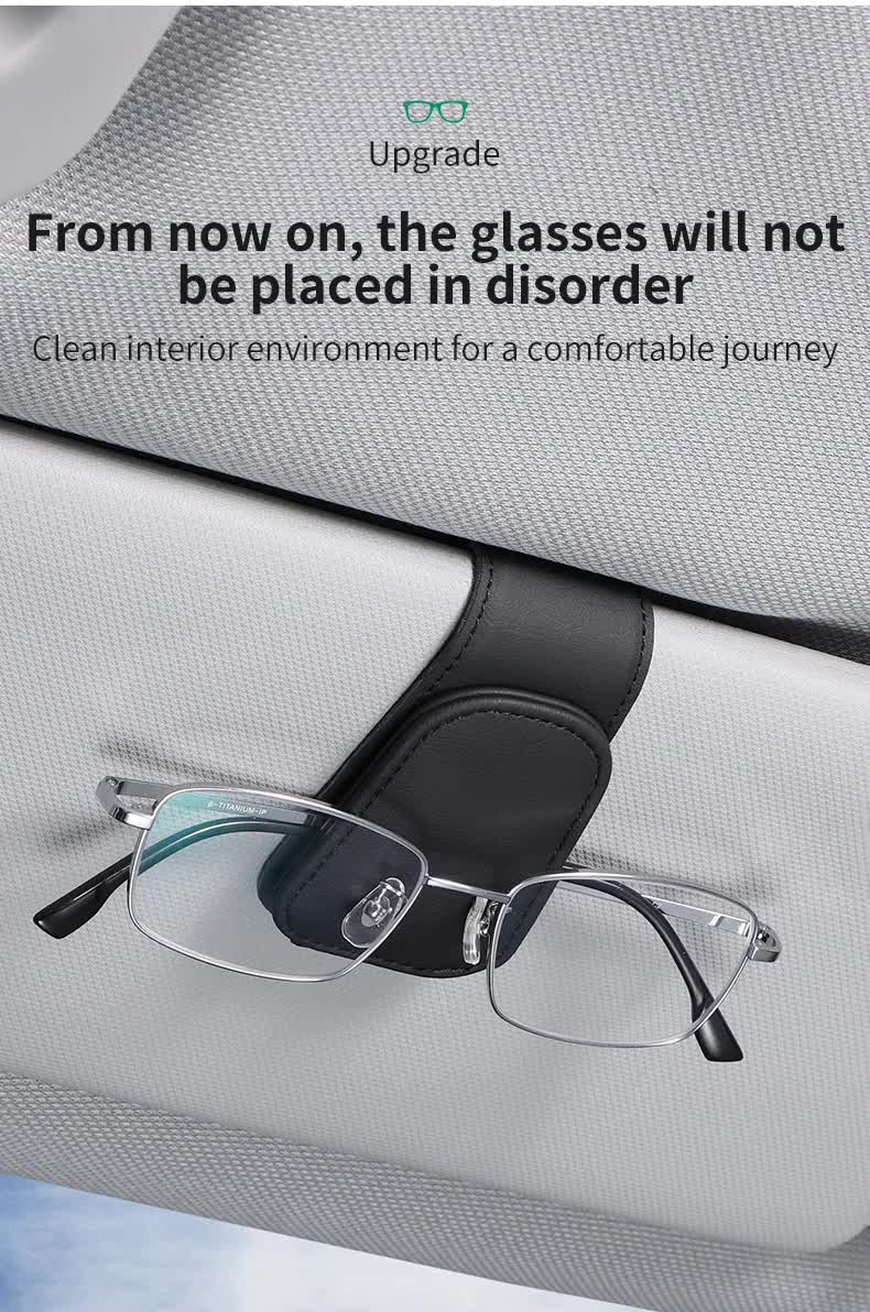 2 Pcs Black Carbon Fiber Pattern PU Leather Car Visor Sunglasses Holder - Multi-Functional Clip for Glasses, Cards & Tickets, 9.5x4.5cm