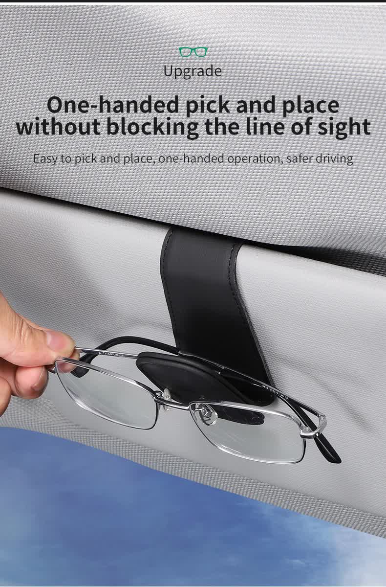 2 Pcs Grey PU Leather Car Visor Sunglasses Holder - Multi-Functional Clip for Glasses, Cards & Tickets, 9.5x4.5cm