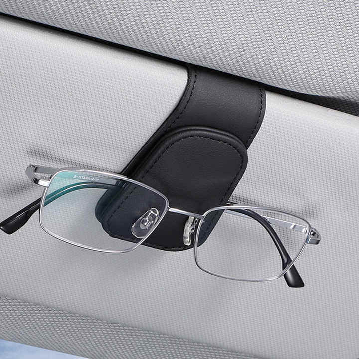 2 Pcs Blue PU Leather Car Visor Sunglasses Holder - Multi-Functional Clip for Glasses, Cards & Tickets, 9.5x4.5cm
