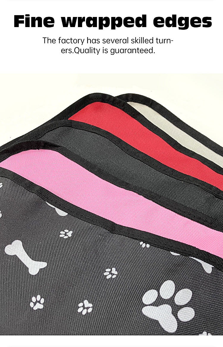 4 Pcs Black with Paw and Bone Print Waterproof Pet Car Seat Cover - Scratch-Resistant Oxford Cloth for Dogs and Cats (106 x 49 cm)