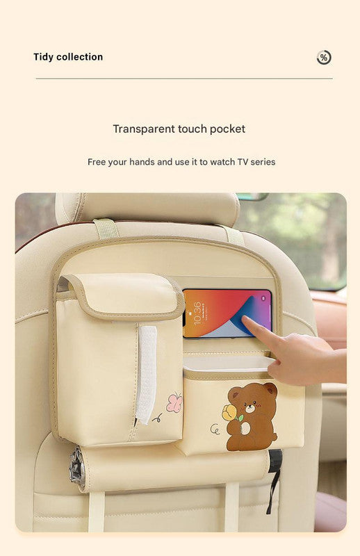 Car Seat Back Organizer with Practical design-Multi-Pocket Storage for Tissues and Gadgets-Brown