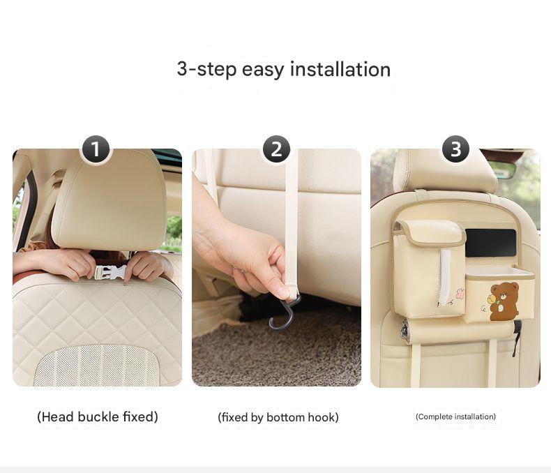 Car Seat Back Organizer with Practical design-Multi-Pocket Storage for Tissues and Gadgets-Cute bear(Beige)