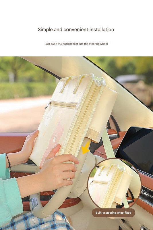 Yellow Foldable Car Back Seat Organizer Tray - PU Leather Travel Desk with Tablet Holder
