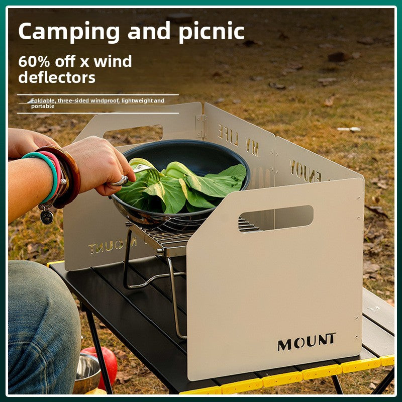 White Heavy-Duty 4-Fold Camping Stove Windshield Portable Steel Wind Deflector for Outdoor Cooking and Picnics with Storage Bag
