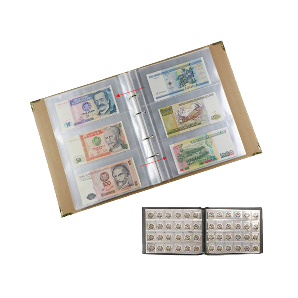 240 Coins Collection Storage + 240 Pockets Cardboard Notes Album Paper Money