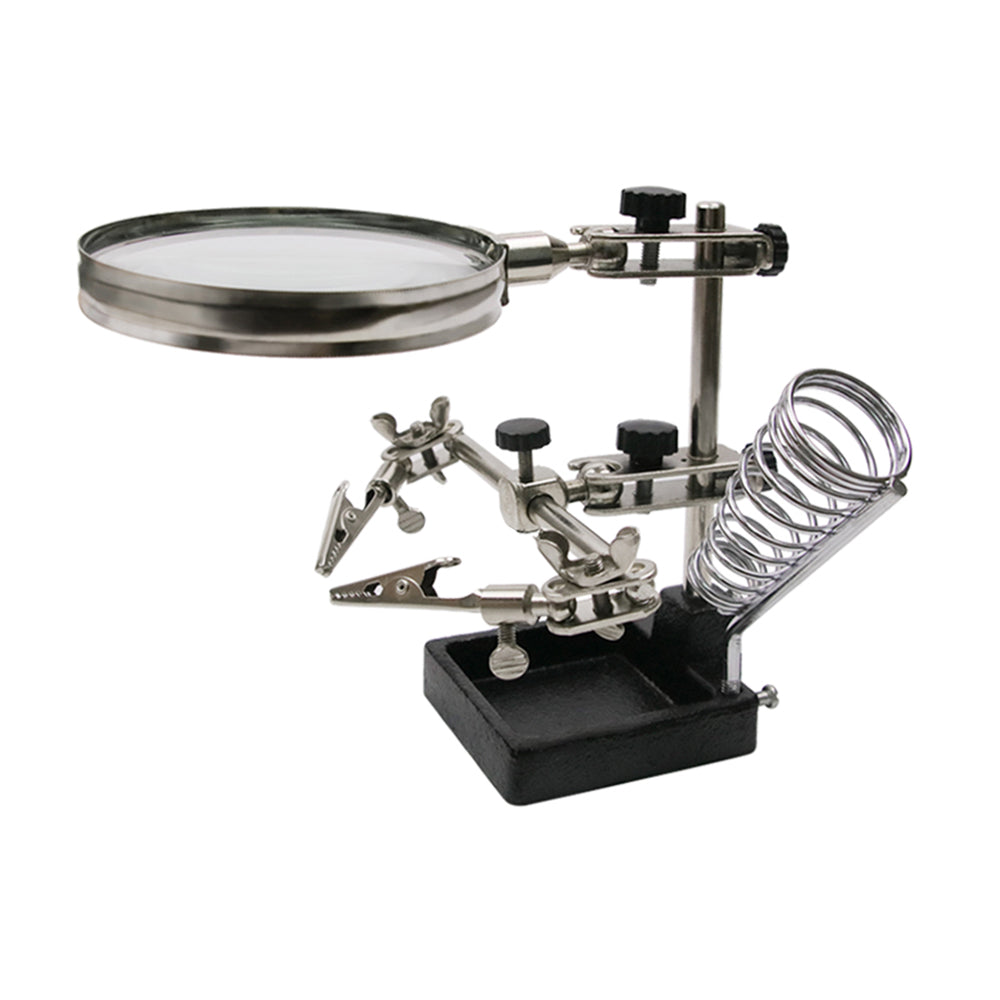 Soldering Solder Iron Stand Holder Station Rack Magnifier Glass Third Hand Clip