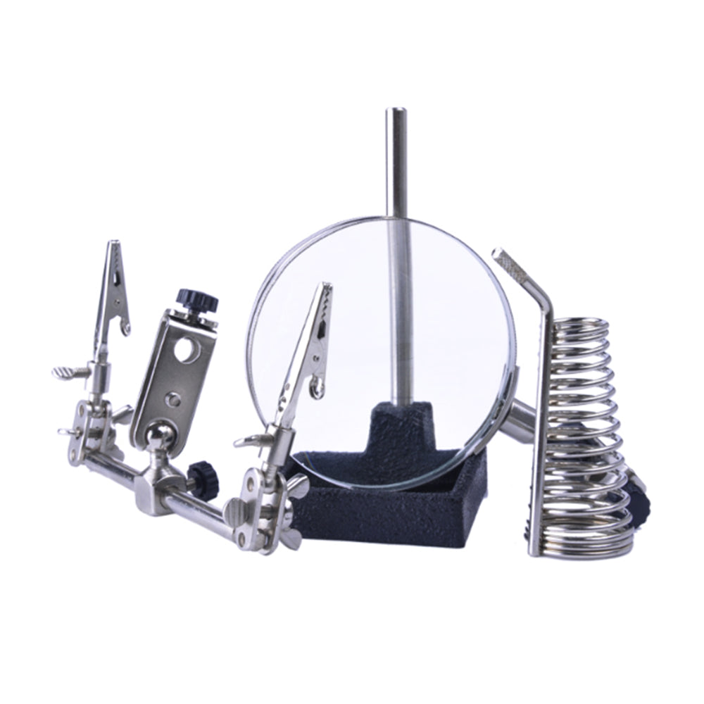 Soldering Solder Iron Stand Holder Station Rack Magnifier Glass Third Hand Clip