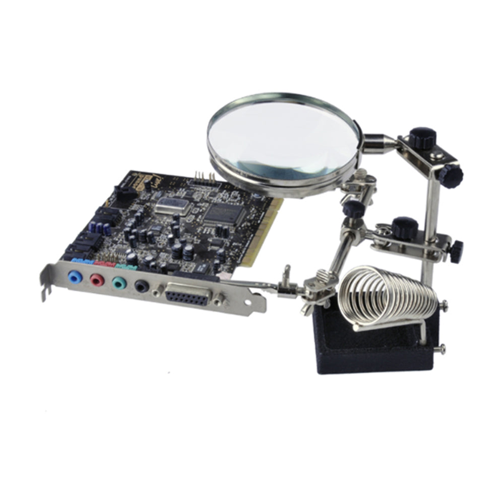 Soldering Solder Iron Stand Holder Station Rack Magnifier Glass Third Hand Clip