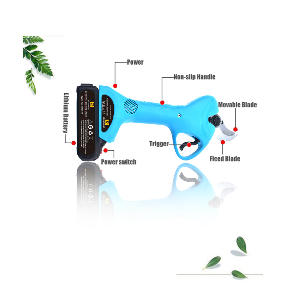 30mm Cordless Rechargeable Electric Pruning Shears Secateur Branch Cutter Blue