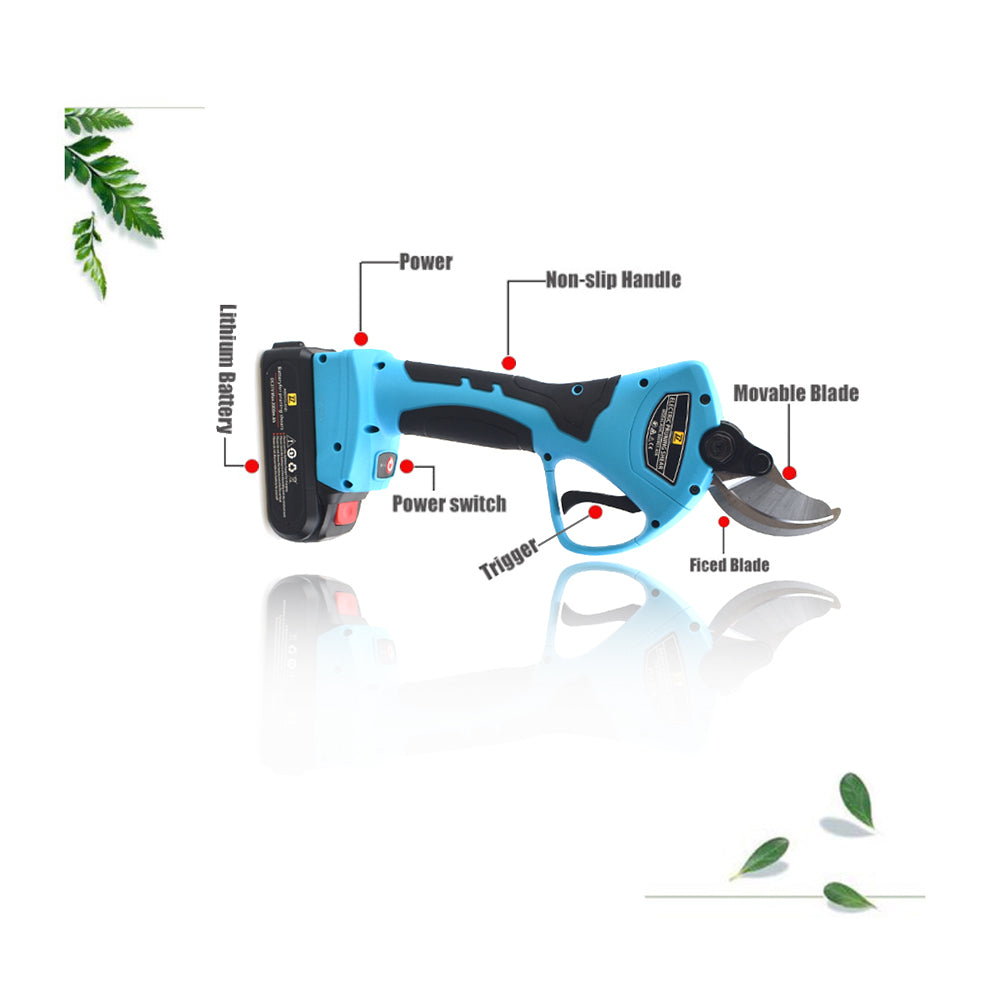 Cordless Electric Pruning Shears Secateur Branch Cutter 21V Battery 40mm Blue