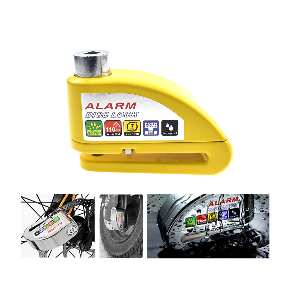 Yellow 110DB Alarm Disc Lock For Suzuki Yamaha Kawasaki KTM 50/70/110/125/150cc