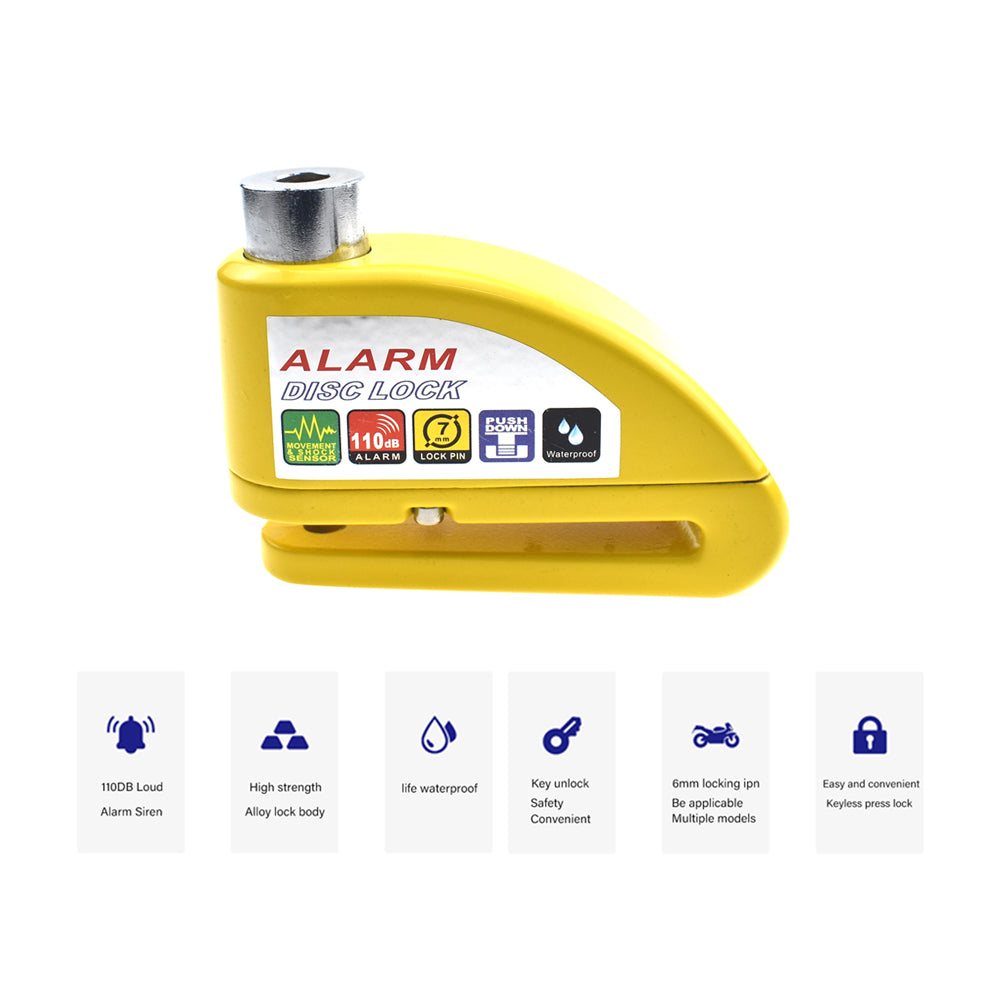 Yellow 110DB Alarm Disc Lock For Suzuki Yamaha Kawasaki KTM 50/70/110/125/150cc